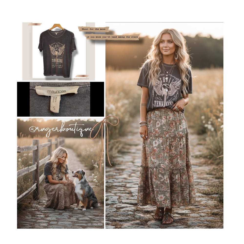 🌿Women's Small Gray Distressed Nashville Graphic Tee Vintage Style Music City - Picture 10 of 12